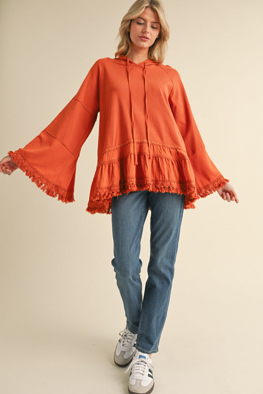 Fringy Ruffle Boho Hoody