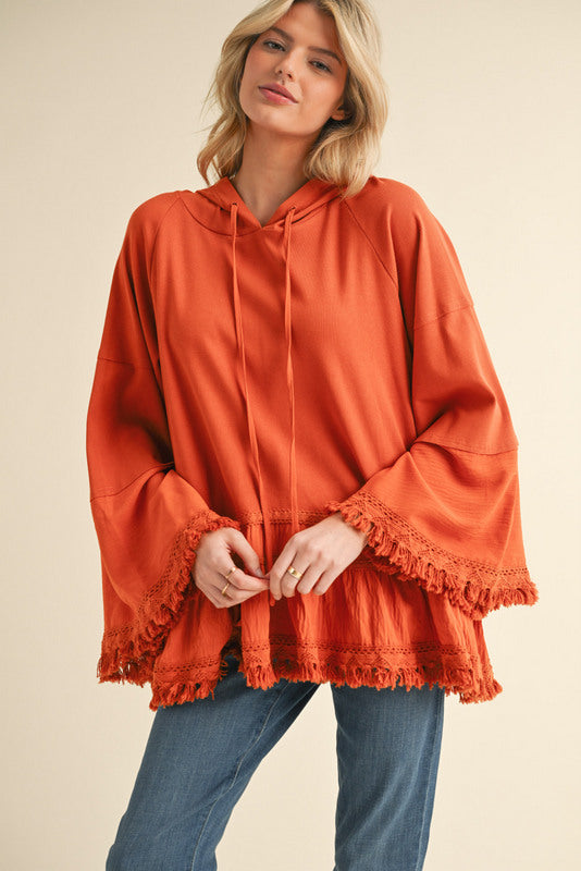 Fringy Ruffle Boho Hoody