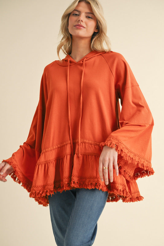 Fringy Ruffle Boho Hoody