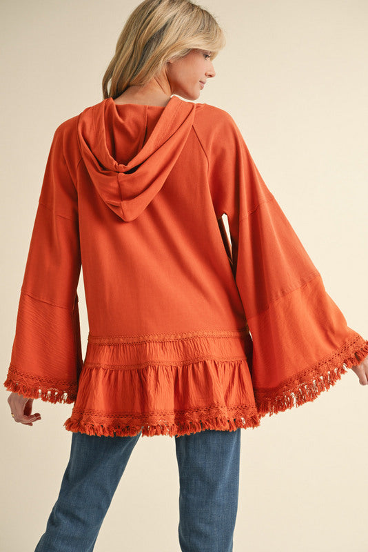 Fringy Ruffle Boho Hoody