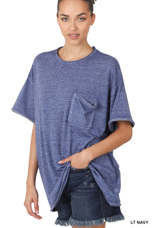 OVERSIZED MELANGE BURNOUT RAW EDGE TEE