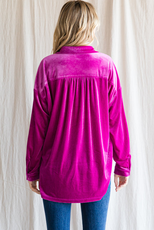 Velvet Button Down in Magenta