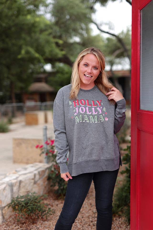 Burnout Sweatshirt - Holly Jolly Mama (Charcoal)