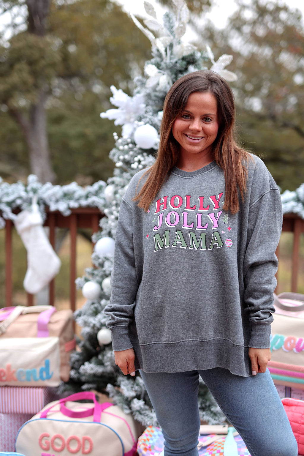 Burnout Sweatshirt - Holly Jolly Mama (Charcoal)