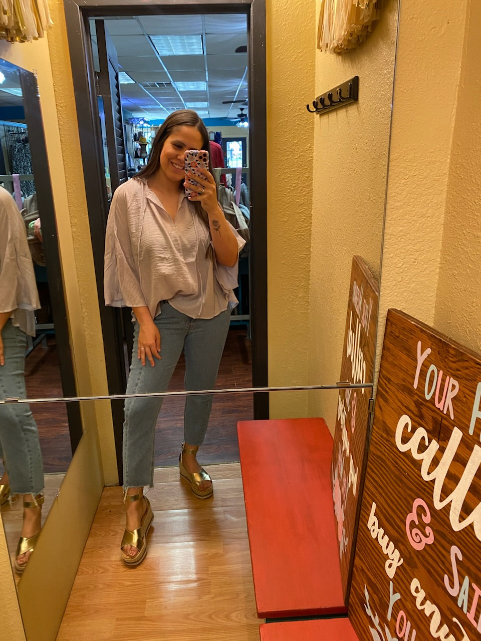 Sheer Floral Cape Tie Front Top