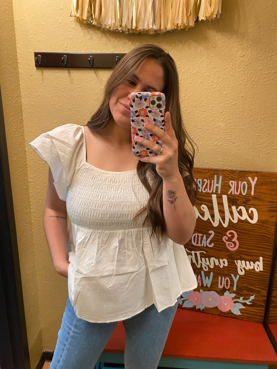 Smocked Poplin Ruffle Top