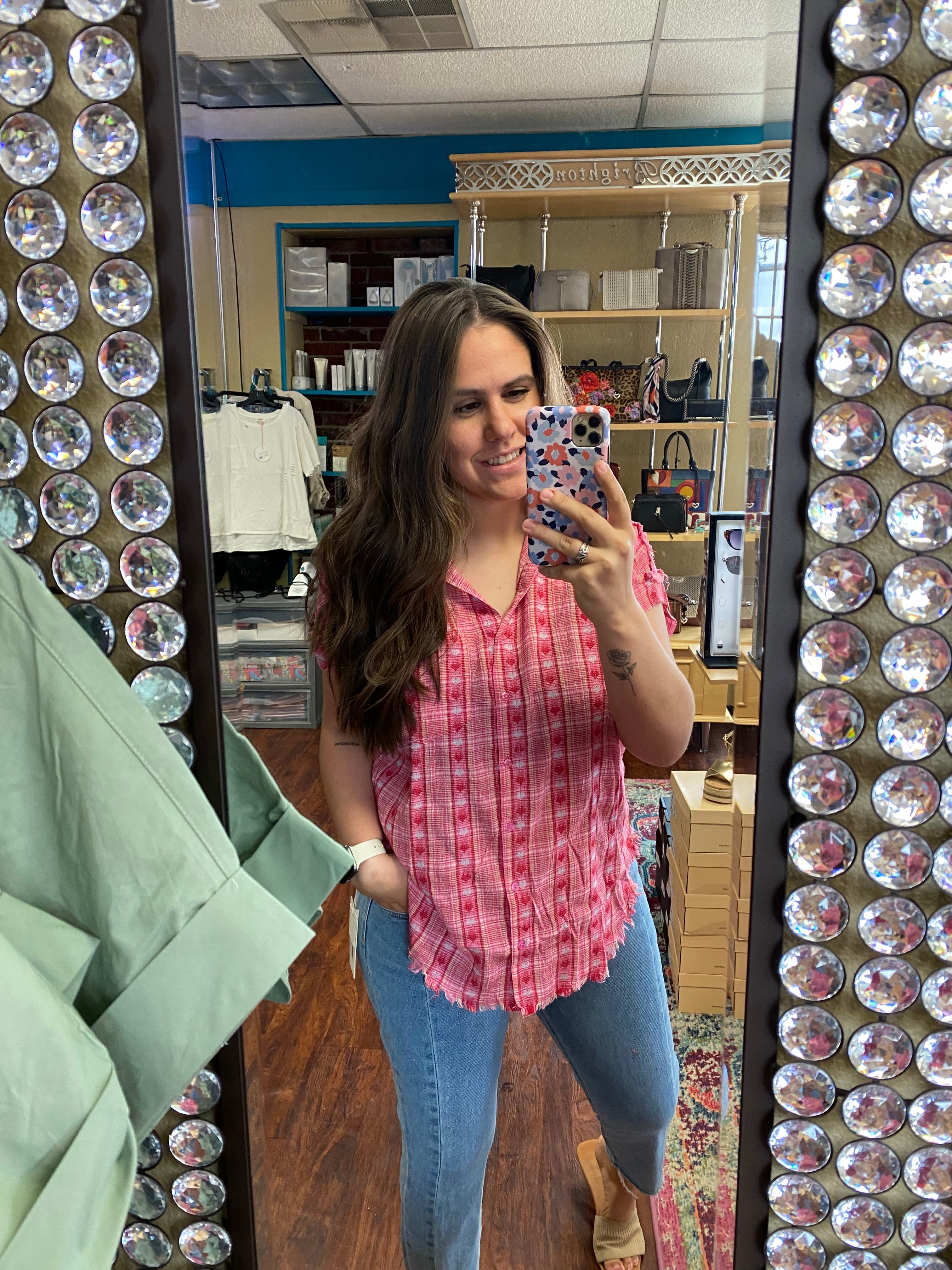 Plaid & Heart Button Up Top