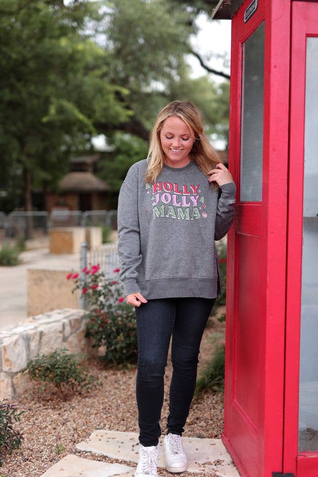 Burnout Sweatshirt - Holly Jolly Mama (Charcoal)