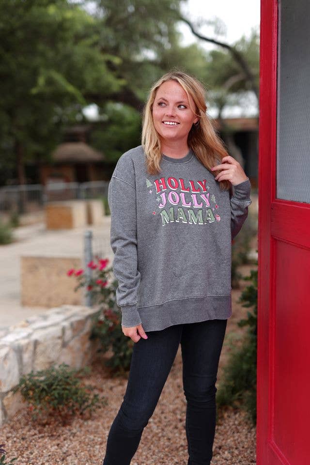 Burnout Sweatshirt - Holly Jolly Mama (Charcoal)