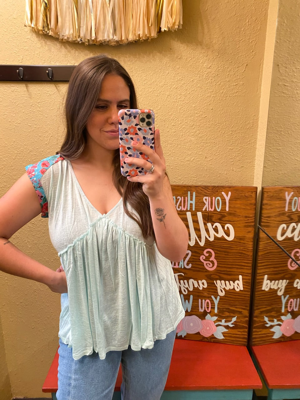 Sheer Floral Print Top