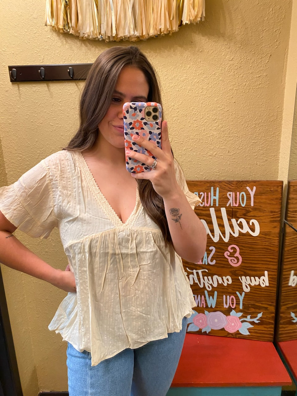 Deep V Crotchet Detailed Top