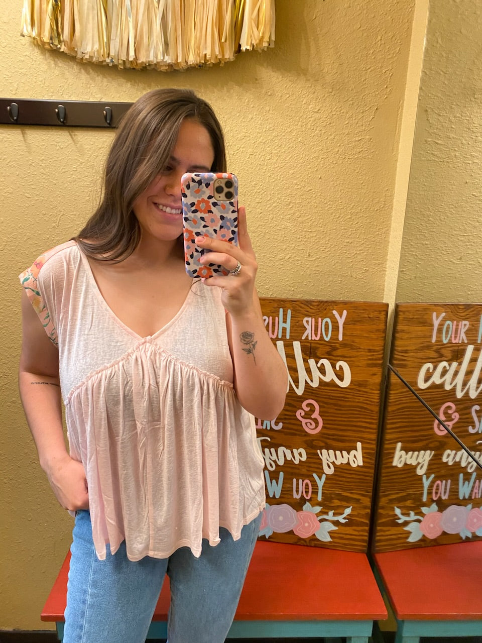 Sheer Floral Print Top