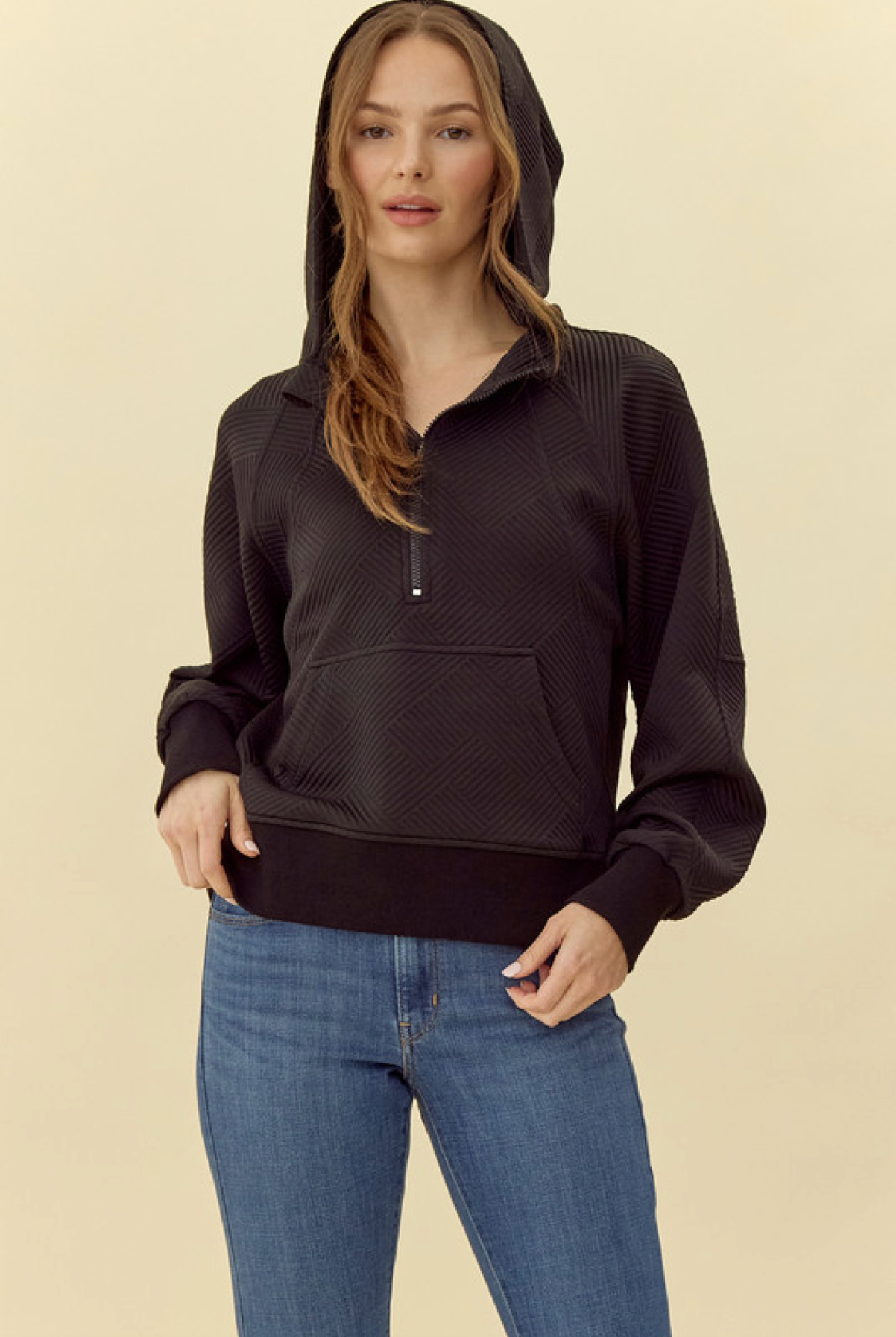 Textured Half-Zip Hoodie