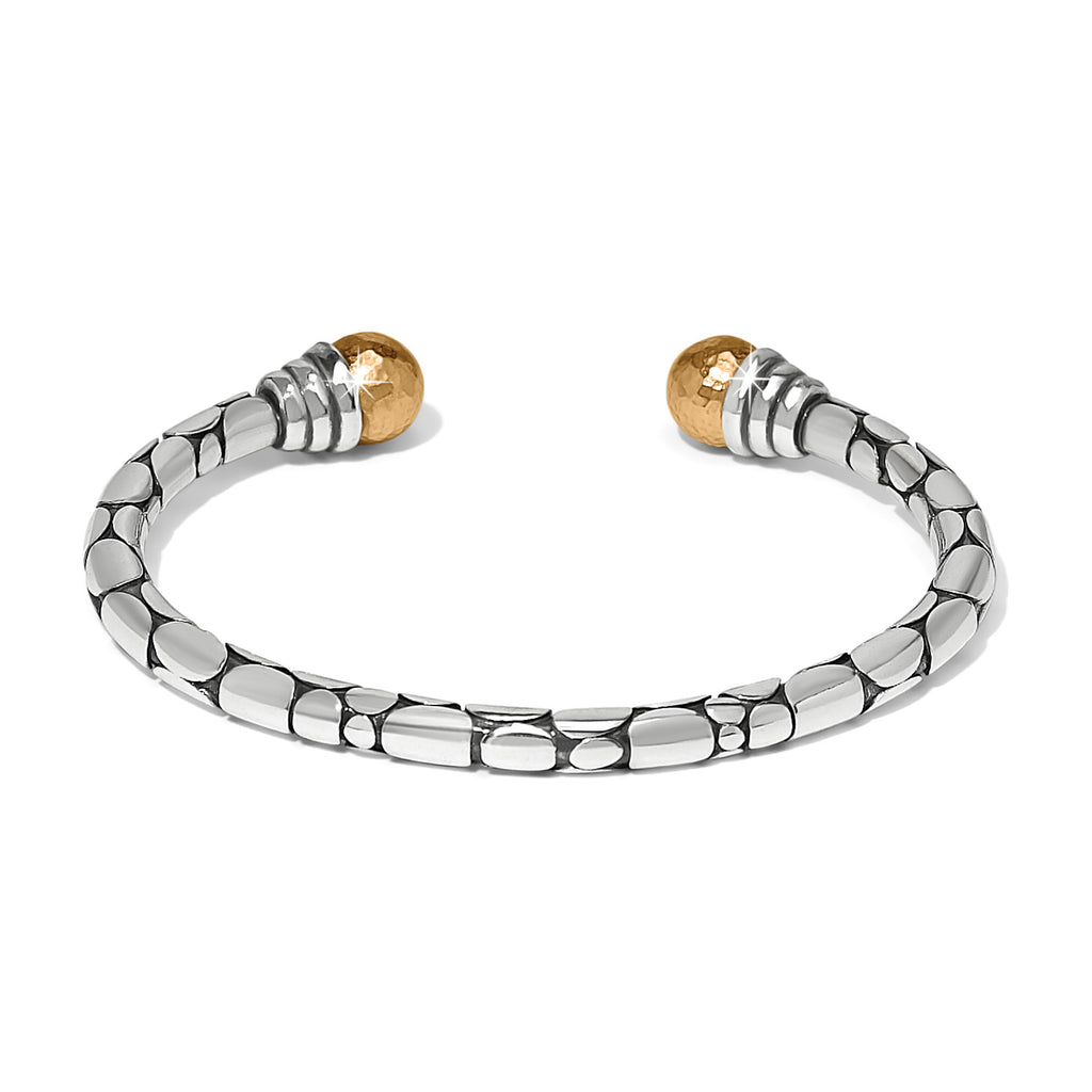 Pebble Link Two Tone Open Flex Cuff Bracelet