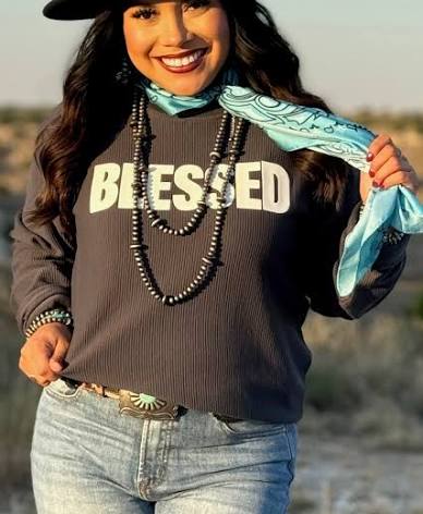 Blessed Applique Soft Corded Top